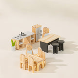 Wooden Doll House Kitchen Furniture & Accessories (12 pcs)