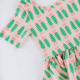 Short Sleeve Twirl Dress in Pink Tulips