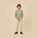 Ivory Denim Pleated Trousers