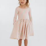 3/4 Sleeve Twirl Dress in Vintage Pink Stripes