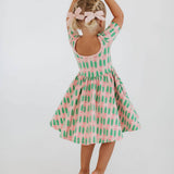 Short Sleeve Twirl Dress in Pink Tulips