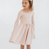 3/4 Sleeve Twirl Dress in Vintage Pink Stripes