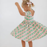 Short Sleeve Twirl Dress in Pink Tulips