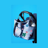 DIAPER BAG - MULTICOLORED EMBROIDERED COTTON BIRDS