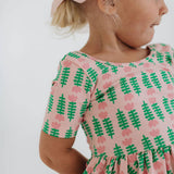 Short Sleeve Twirl Dress in Pink Tulips