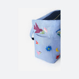 DIAPER BAG - MULTICOLORED EMBROIDERED COTTON BIRDS