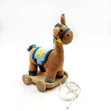 Handcrafted Wooden Toy with Blue Horse Plush – Organic