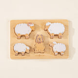 Set of 5 Sheperd Animals on Wooden Plate