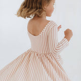 3/4 Sleeve Twirl Dress in Vintage Pink Stripes