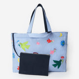 DIAPER BAG - MULTICOLORED EMBROIDERED COTTON BIRDS