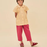 Cherry denim pleated trousers