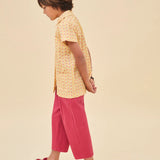 Cherry denim pleated trousers