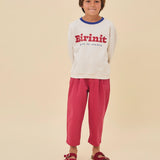 Cherry denim pleated trousers