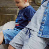 Stripe Shorts with Fold Up - Navy/Cream Stripe