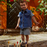 Stripe Shorts with Fold Up - Navy/Cream Stripe