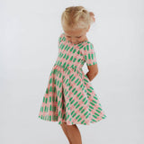Short Sleeve Twirl Dress in Pink Tulips