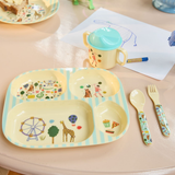 Melamine Baby Dinner Set in Gift Box - Fun Fair Print - Mint - 4 pcs