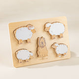 Set of 5 Sheperd Animals on Wooden Plate