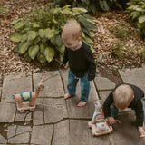 Handcrafted Wooden Toy with Blue Horse Plush – Organic