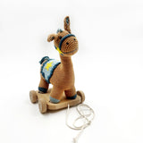 Handcrafted Wooden Toy with Blue Horse Plush – Organic