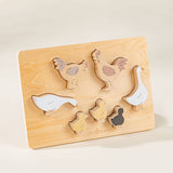 Set of 6 Barnyard Animals on Wooden Plate