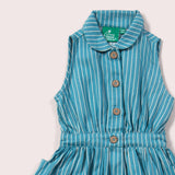Horizon Blue Striped Pinafore Button Dress